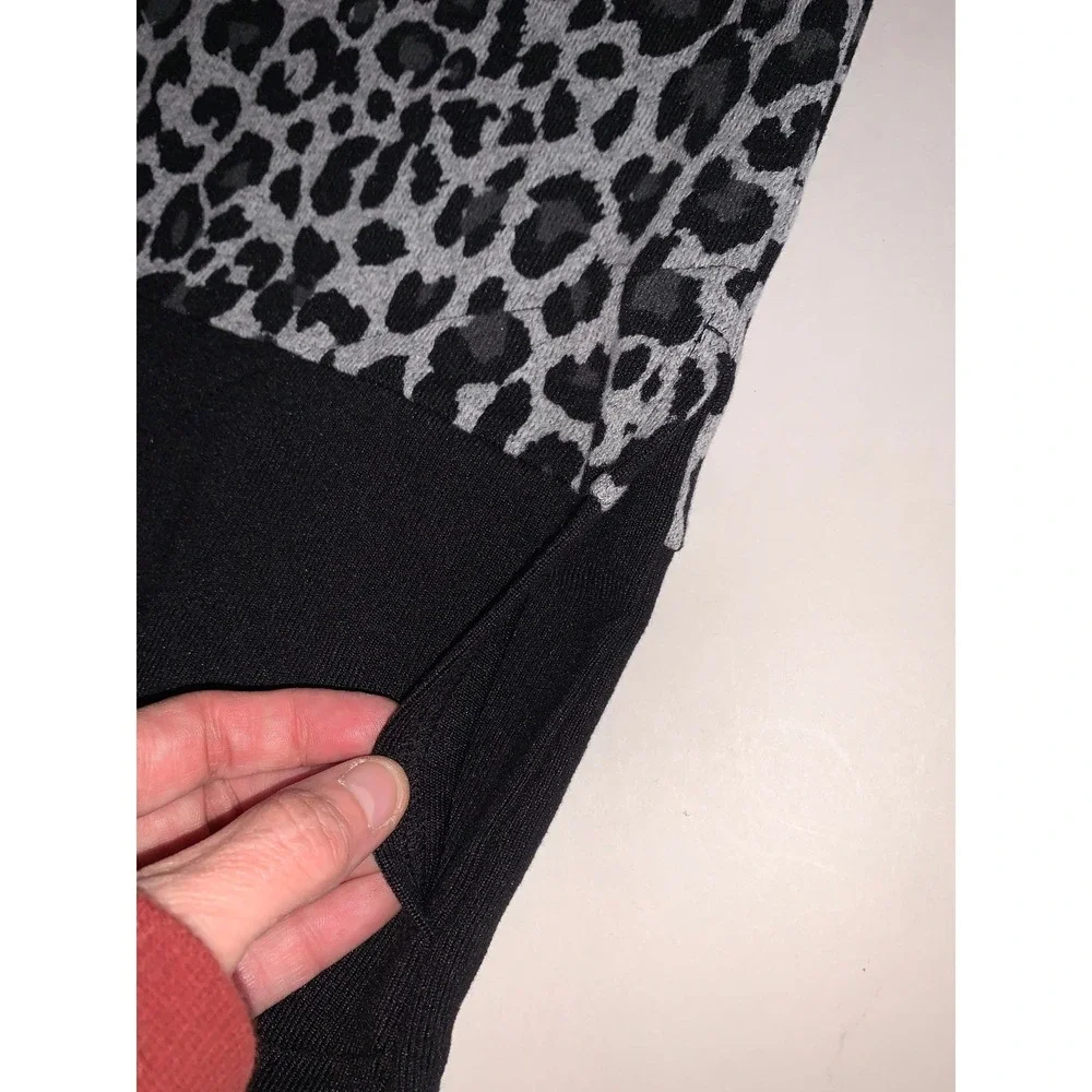 Belle by Kim Gravel Leopard‎ Print Colorblock Cardigan Womens XXS Gray Black - Picture 7 of 11